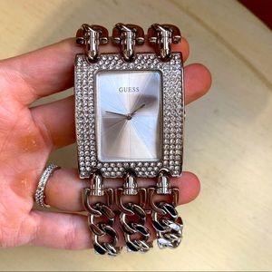 Guess silver rectangular chain watch